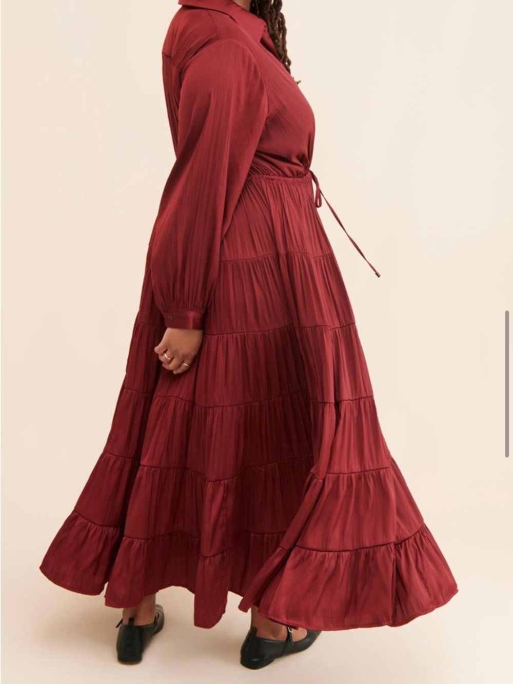 Anthropologie Long Sleeve Tiered Maxi Dress - Crimson Red - Picture 4 of 9